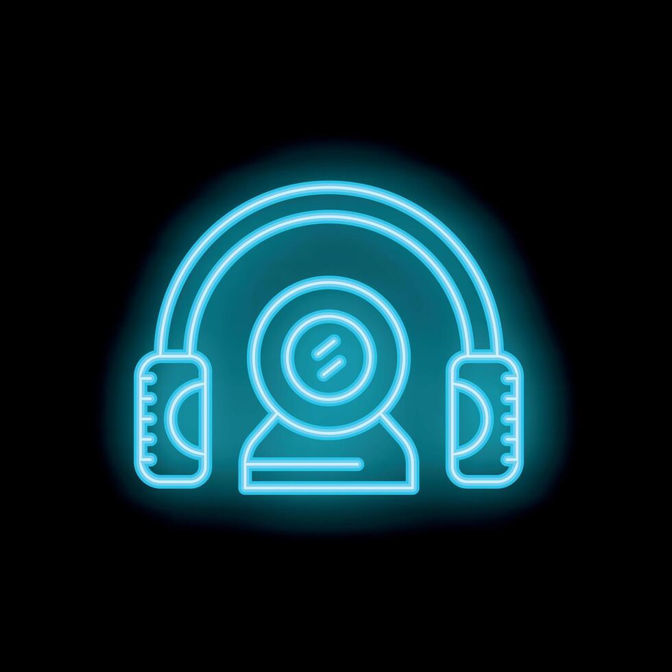 Neon style icon of web camera with headphones for podcast recording vector