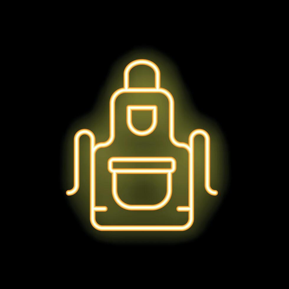 Yellow neon sign of an apron glowing on a black background vector