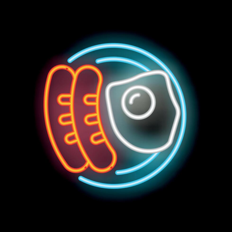 Neon sign showing sausages and fried egg on a plate vector