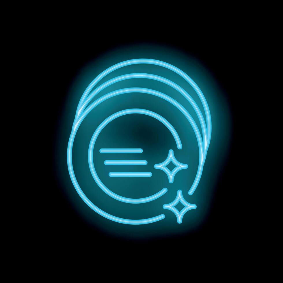 Neon icon of clean dishes sparkling on black background vector
