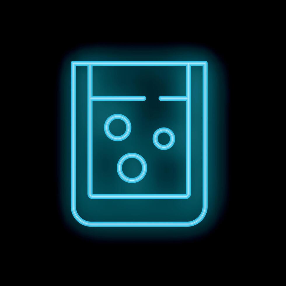 Blue neon sign showing glass with effervescent drink on black background vector