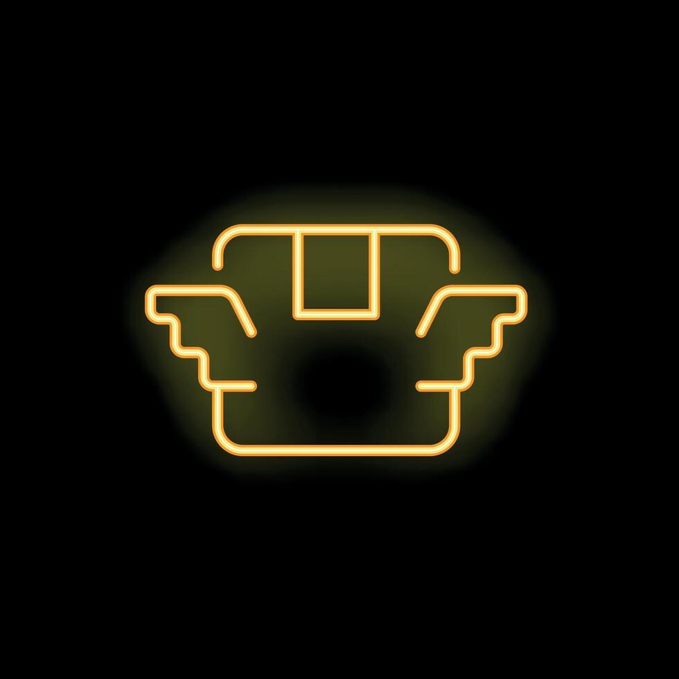 Neon sign representing secure shipping with a cardboard box and protecting hands vector
