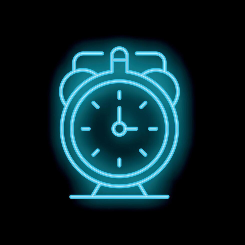 Neon alarm clock showing time on black background vector
