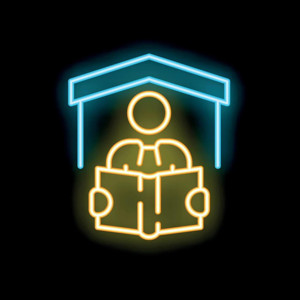 Neon sign of person reading at home vector