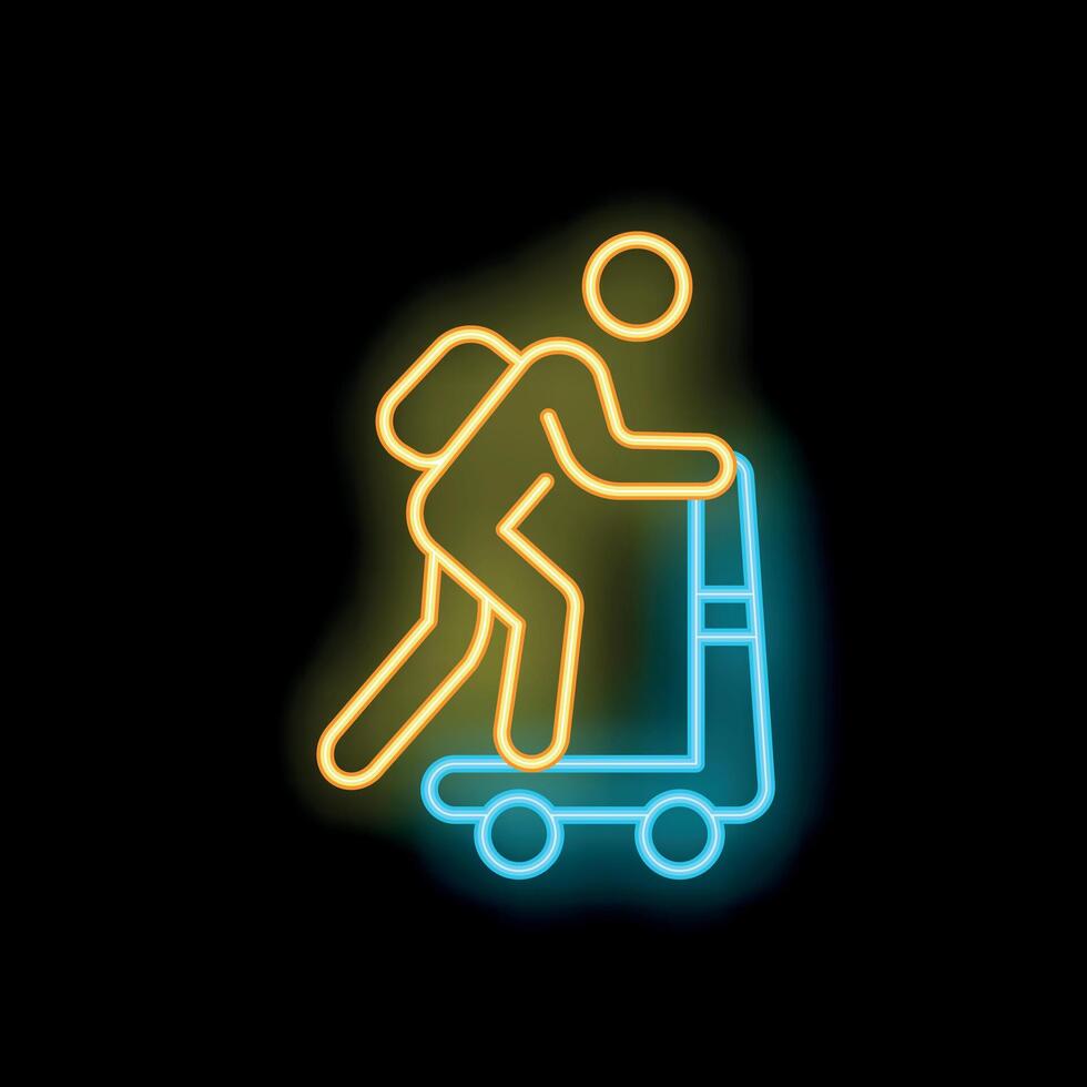 Neon sign of a delivery man pushing a heavy cart vector