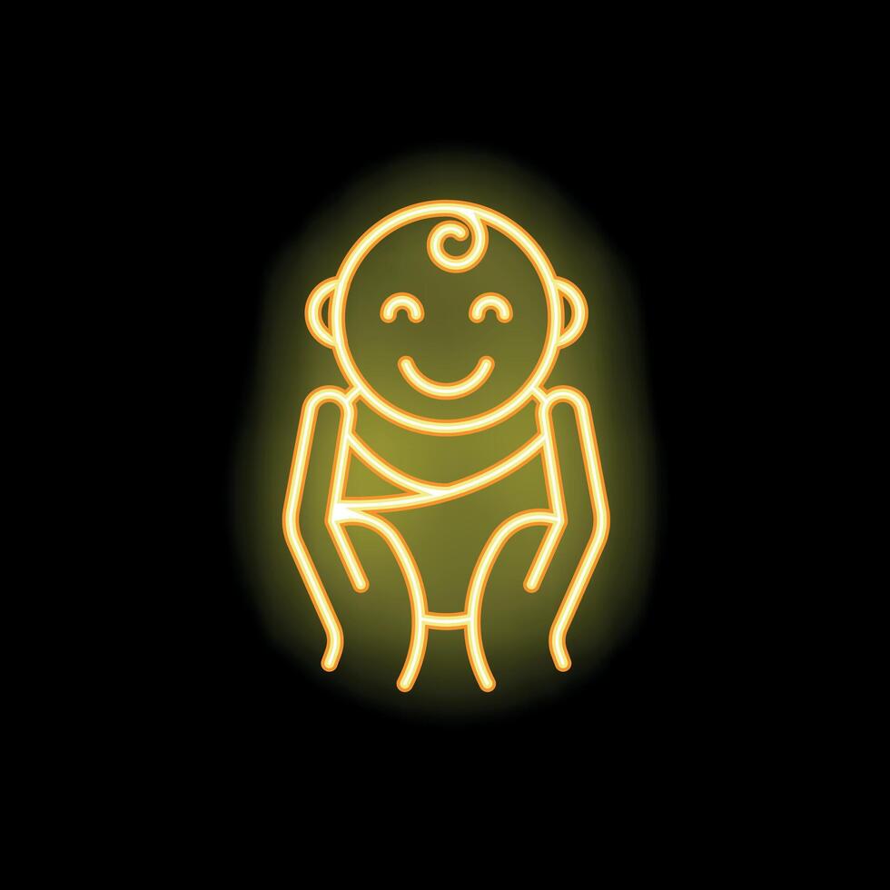 Neon style icon of hands holding smiling baby vector