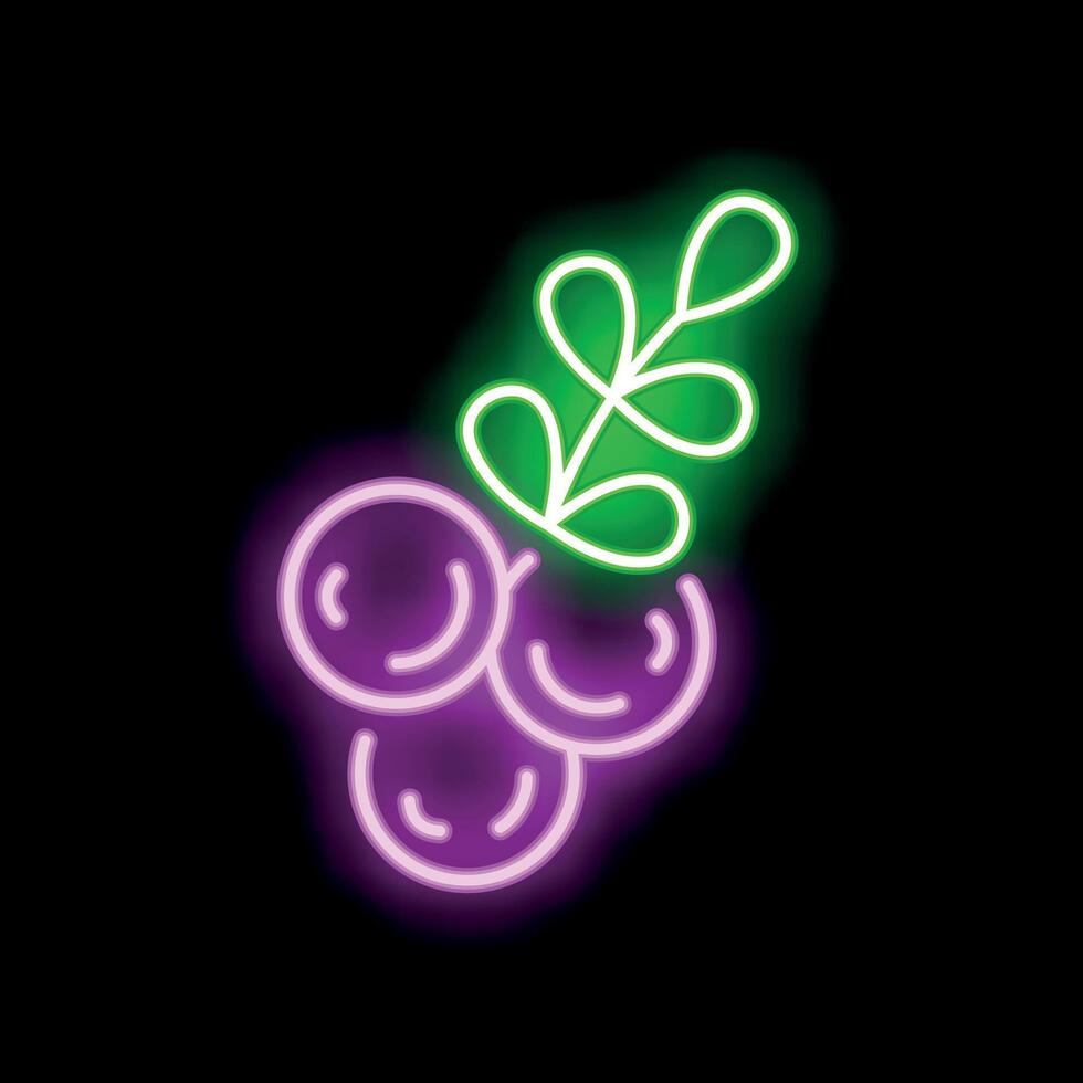 Neon sign representing a branch of redcurrant glowing on black background vector