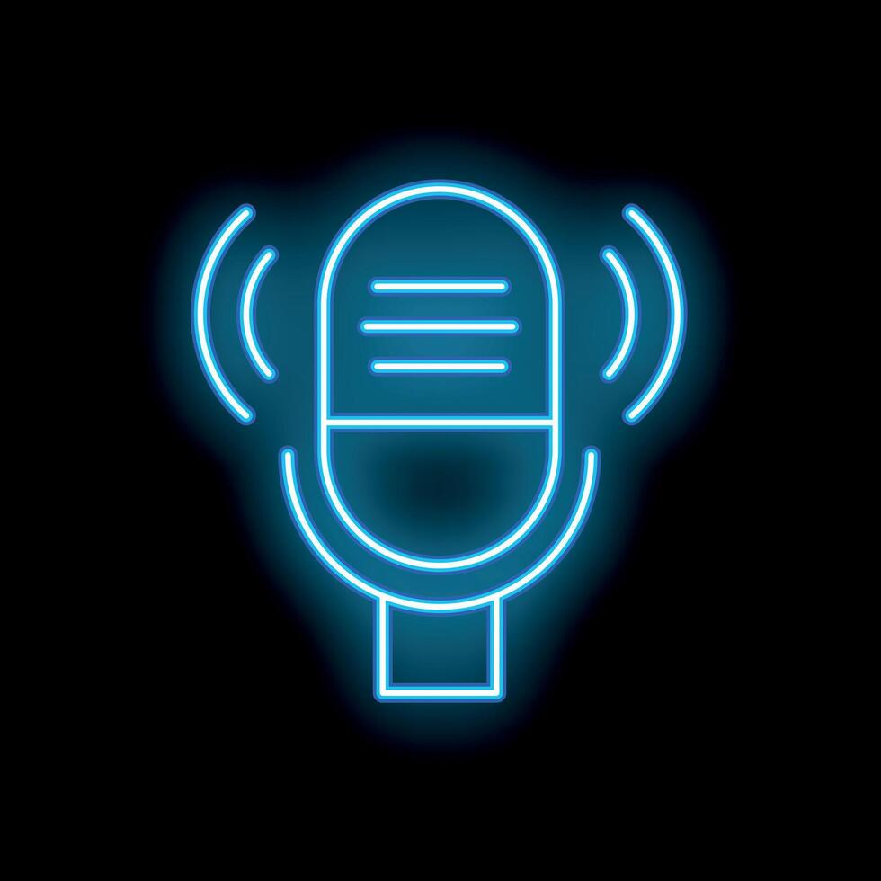 Neon microphone icon glowing on dark background vector