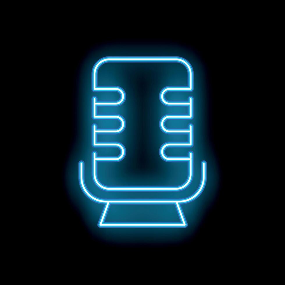 Blue neon microphone glowing on black background vector