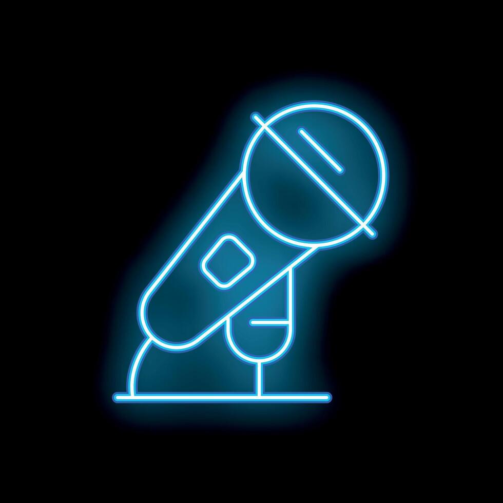 Blue neon microphone icon on black background indicating karaoke bar concept vector