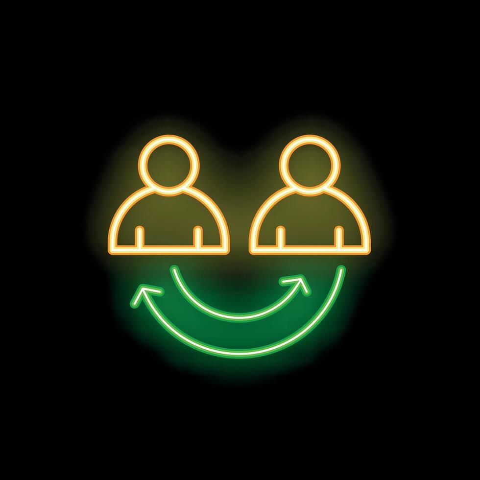 Neon icons of people sharing positive emotions and good vibes vector