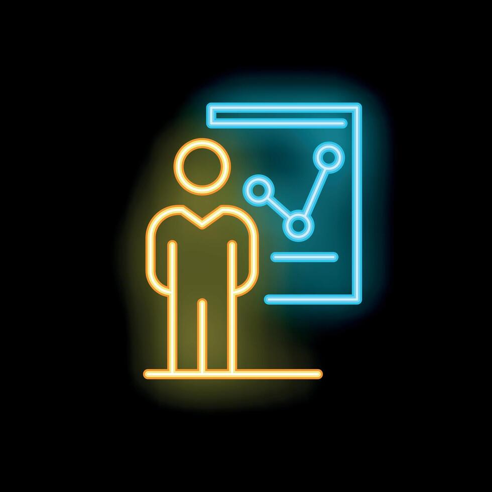 Businessman presenting growth graph on neon sign vector