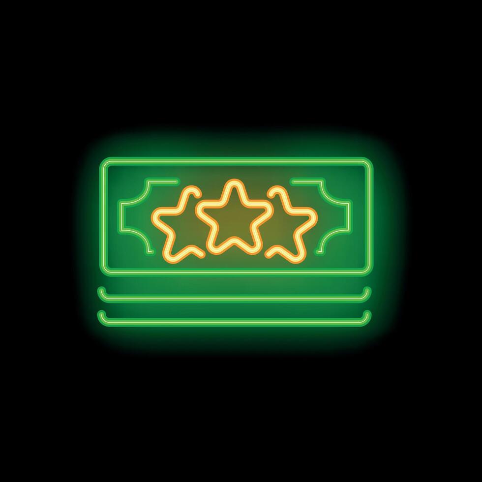 Neon green dollar bill glowing with three orange stars on black background vector