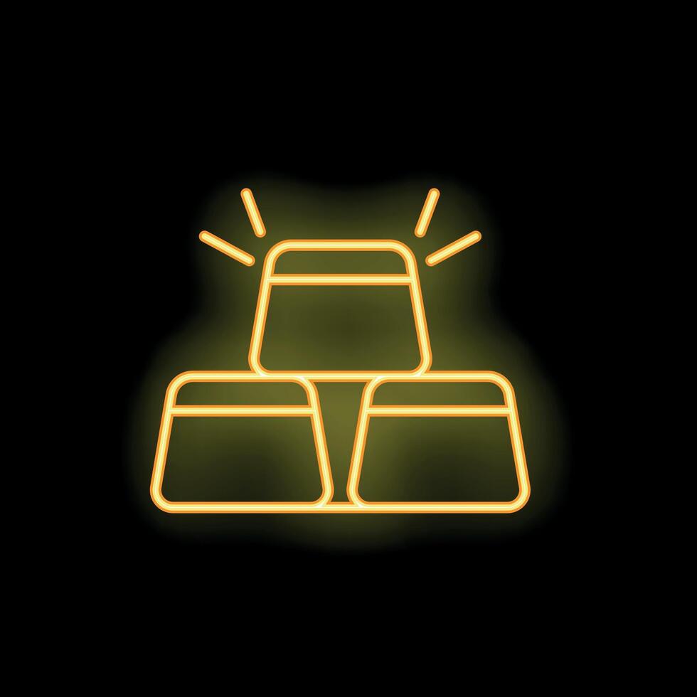 Neon icon of gold bars shining on black background vector