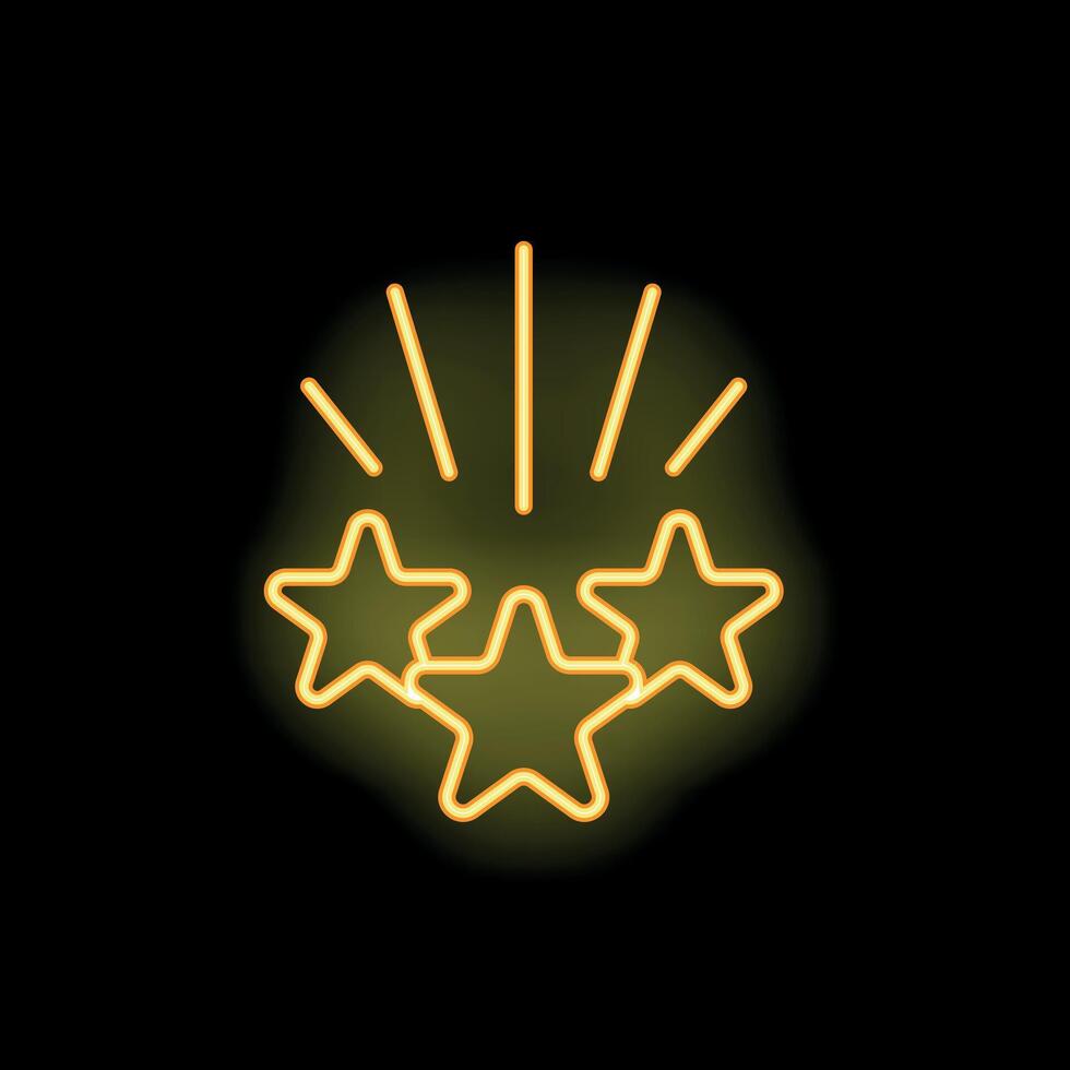 Neon icon of three stars shining with light rays on black background vector