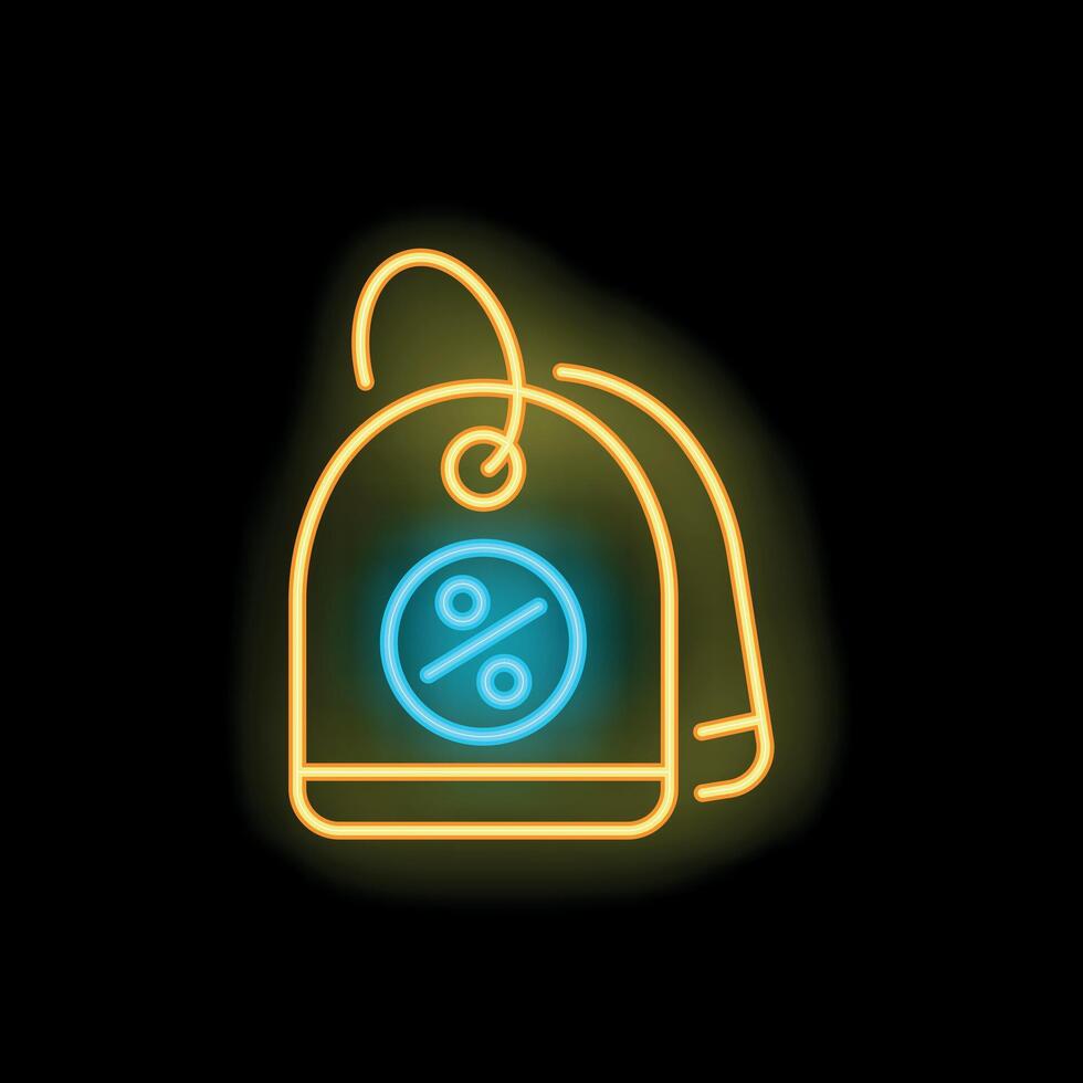 Neon icon of a discount tag showing a percentage symbol vector