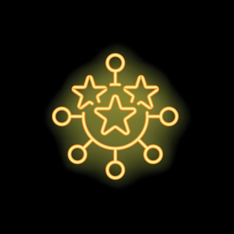 Neon yellow network marketing icon showing stars connected by lines vector