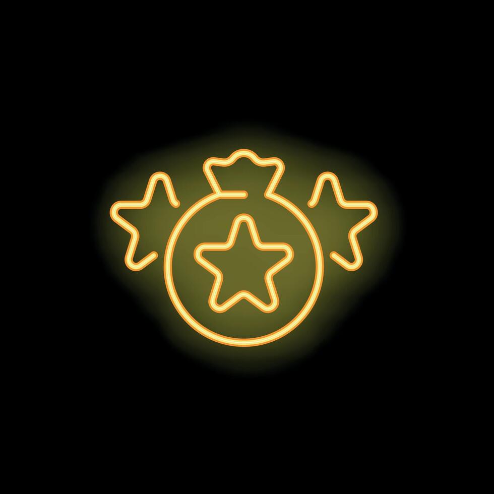 Neon sign of crowned star surrounded by two stars on black background vector