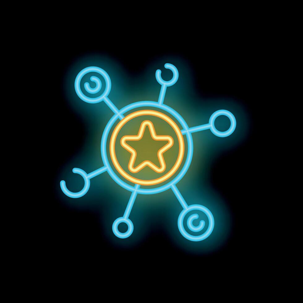 Neon icon of star connected with circles representing network vector