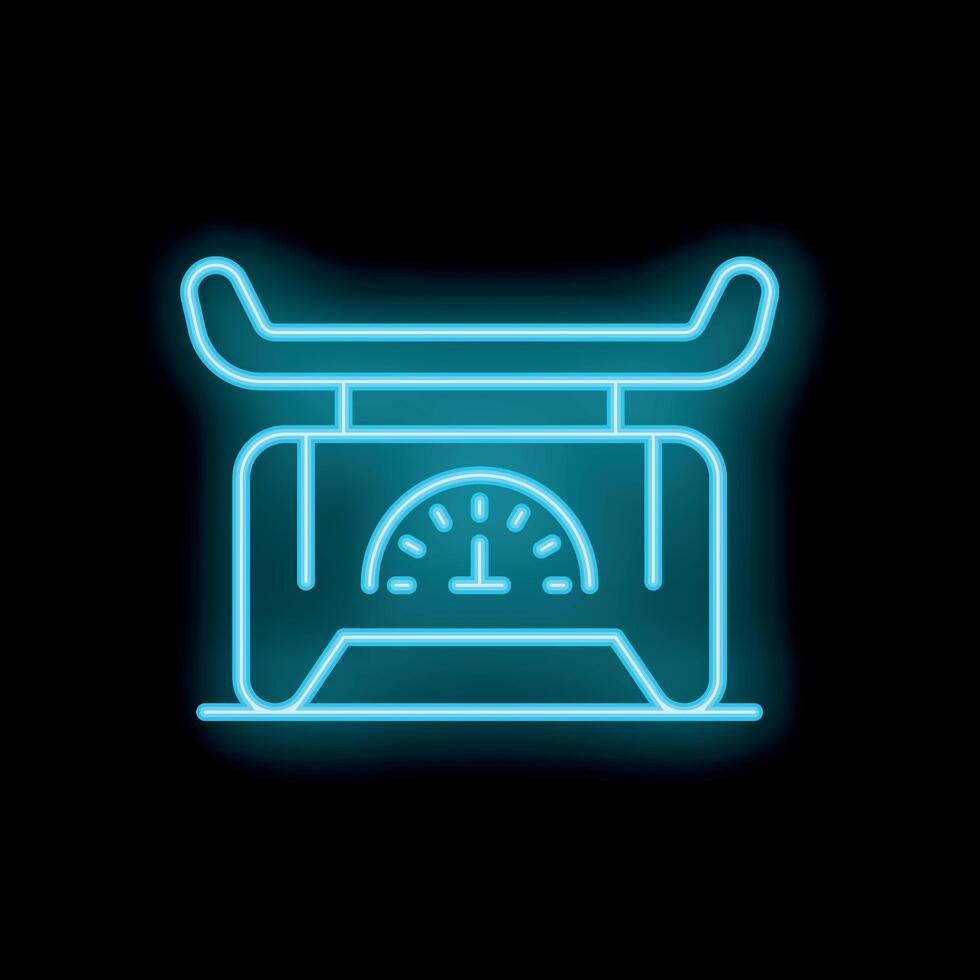 Neon blue weight scale showing weight loss progress on black background vector