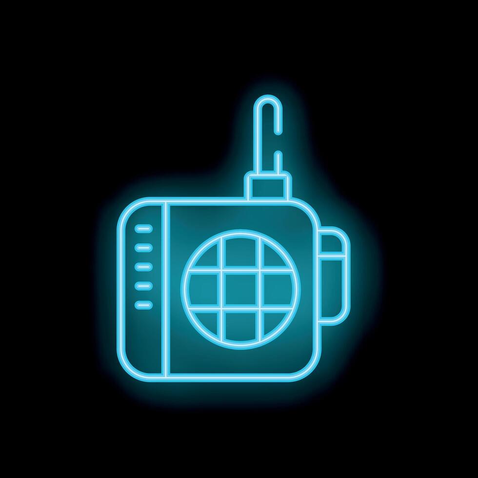 Neon radio receiver broadcasting on black background vector