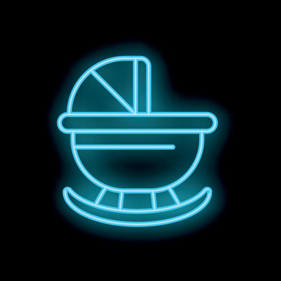 Blue neon sign of a cradle rocking on a black background vector