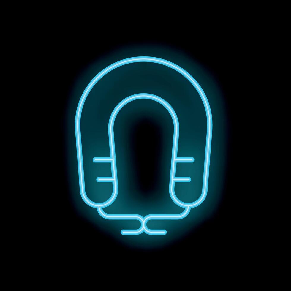 Blue neon sign of inflatable neck pillow for comfortable travel on black background vector