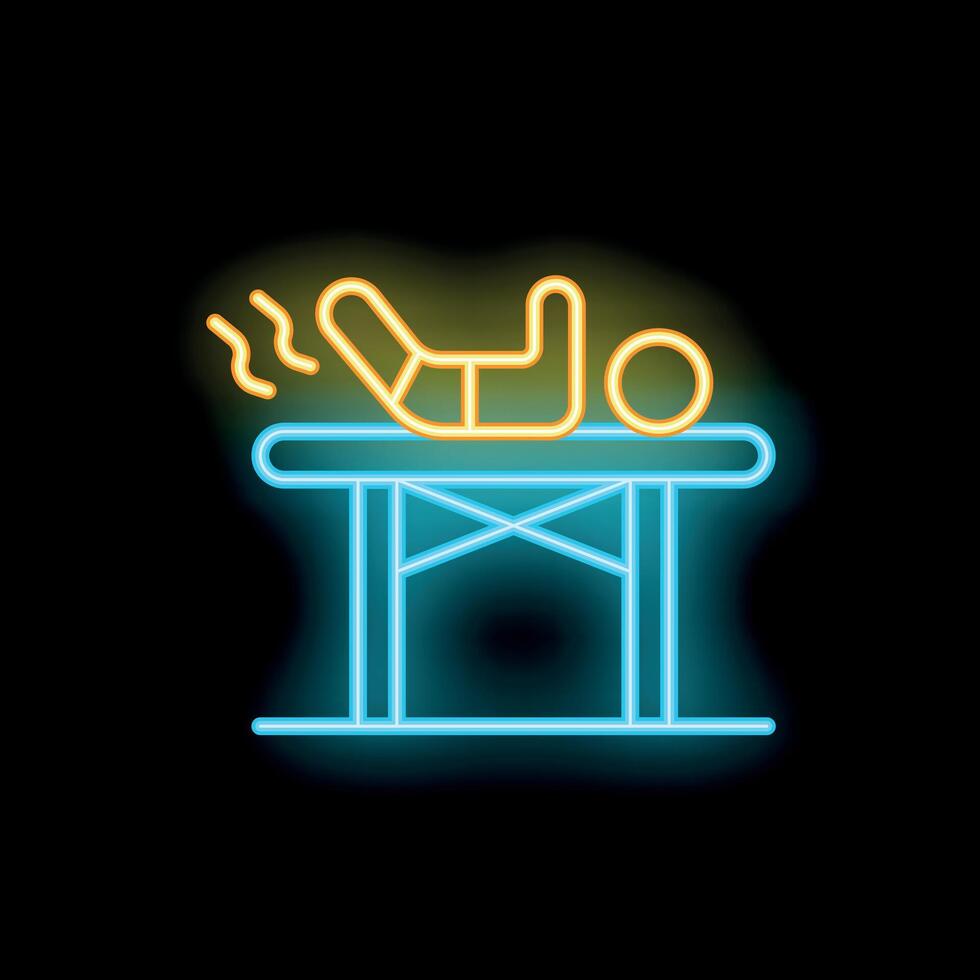 Patient lying on a massage table neon sign icon on black background vector