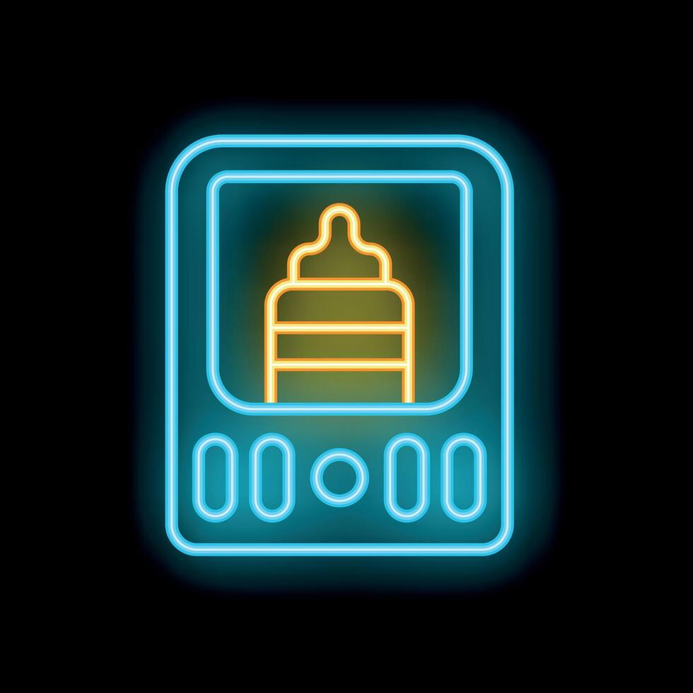 Neon baby monitor icon glowing on dark background vector
