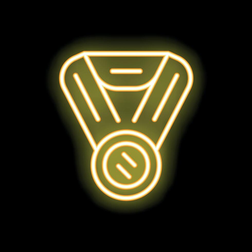 Yellow neon sign depicting medal with ribbon on black background vector