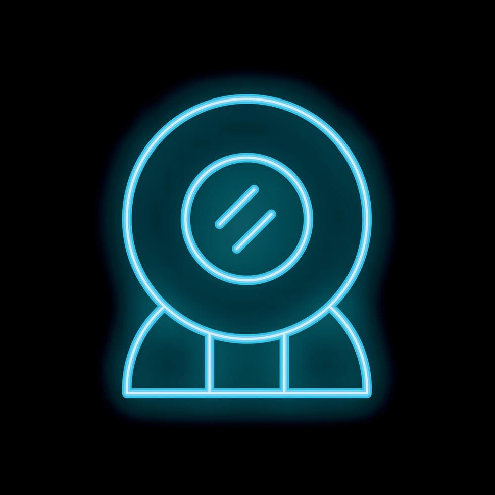 Blue neon sign of a security camera on a black background vector