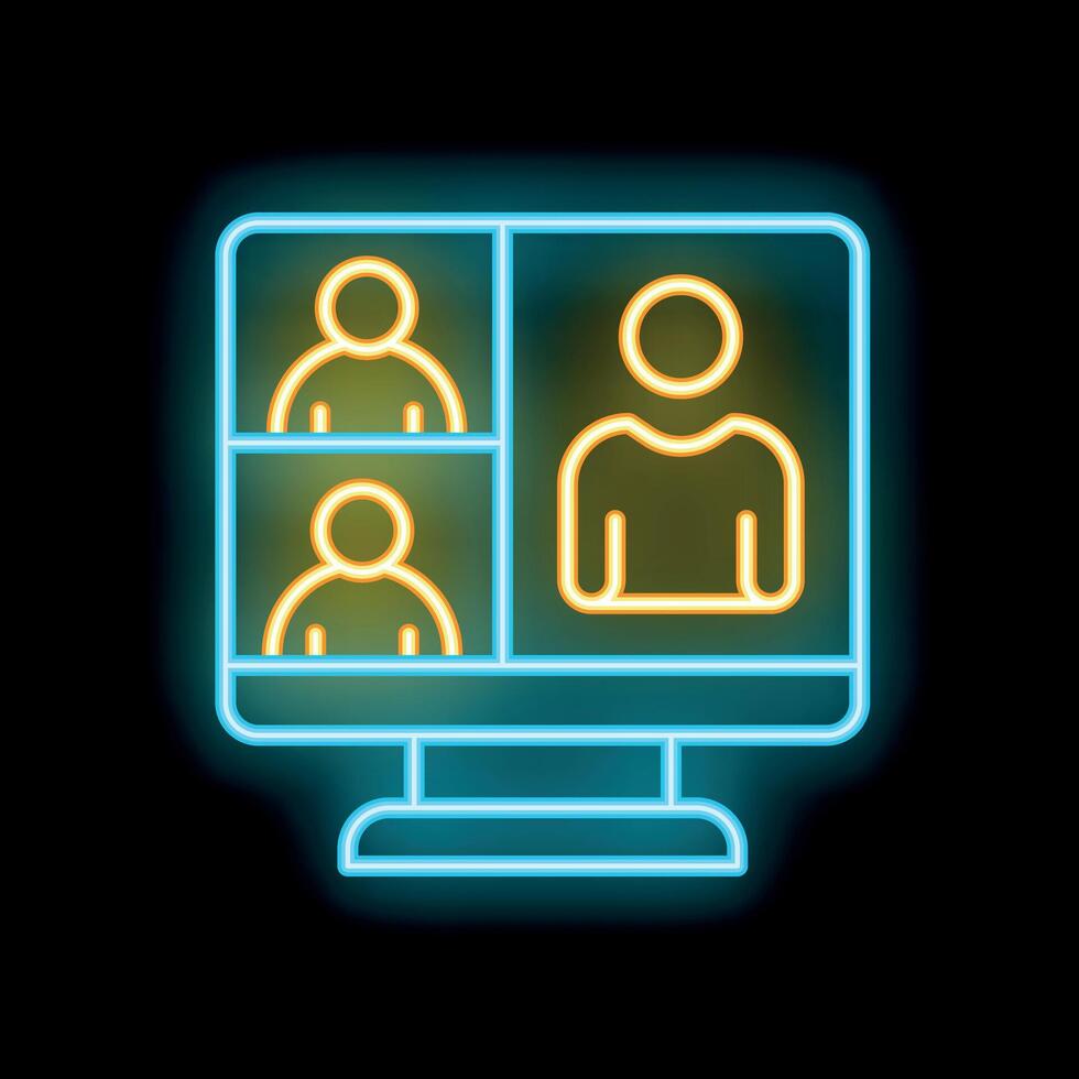 Neon conference icon glowing on dark background vector