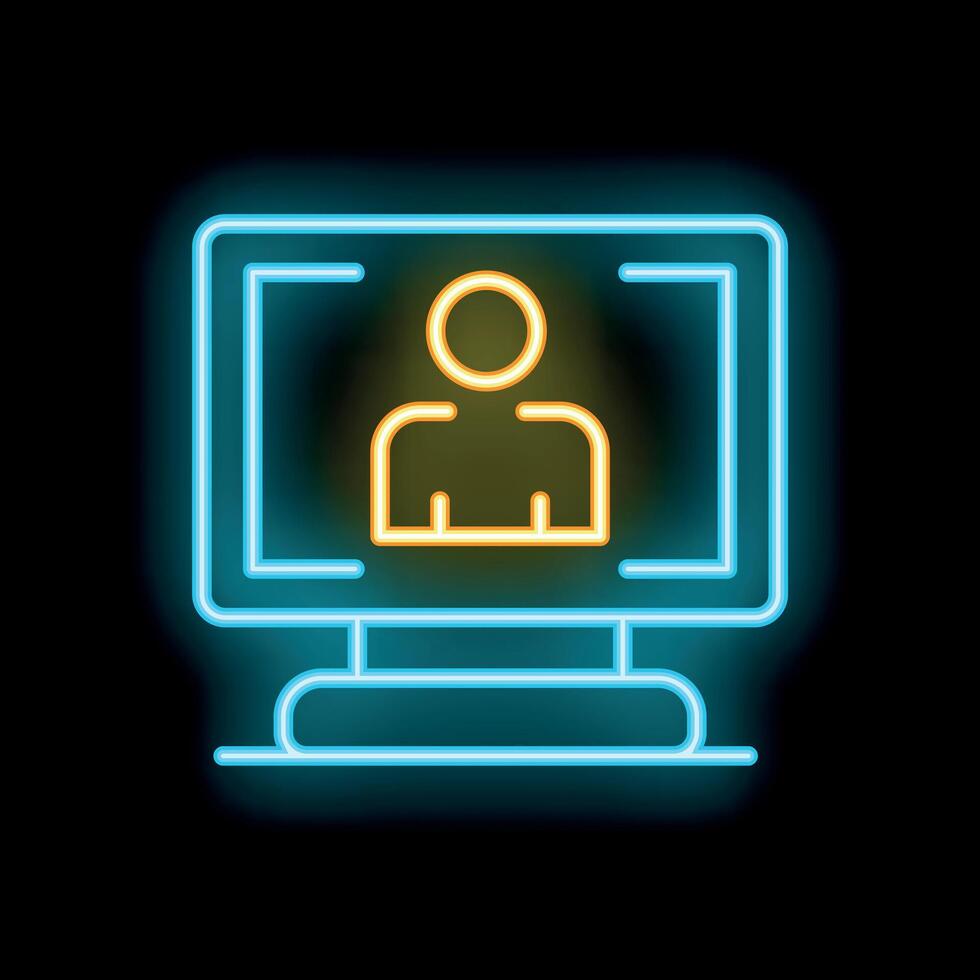 Neon icon of computer displaying user account profile picture vector