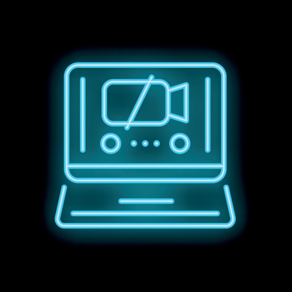 Neon laptop showing conference with sound muted symbol on screen vector