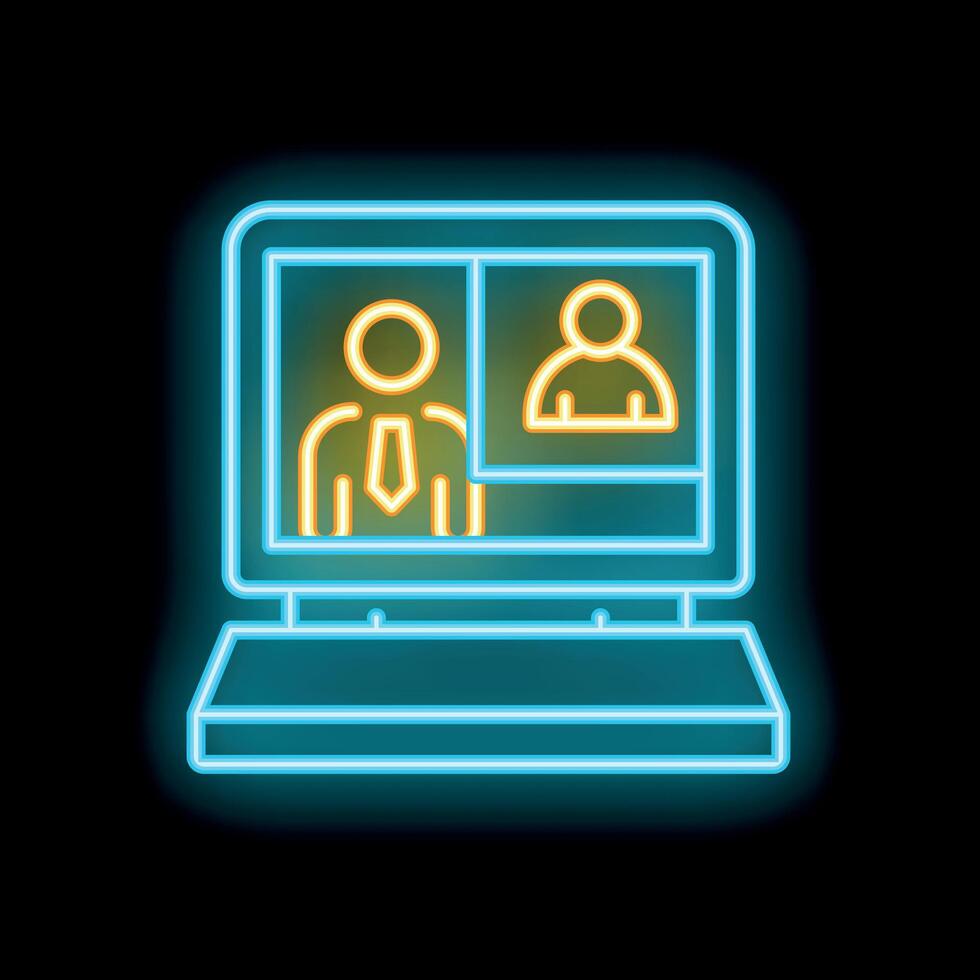 Neon laptop showing conference with businessman and colleague vector