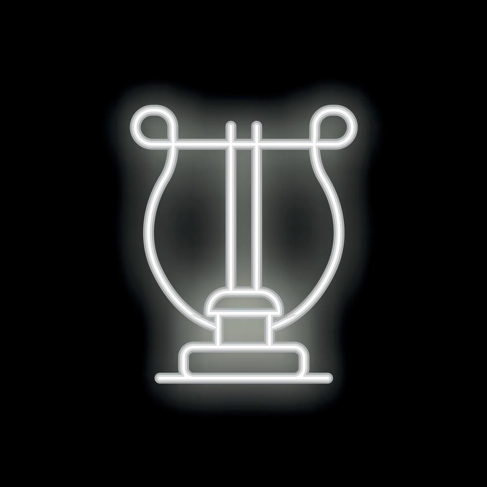 White neon sign depicting a lyre on a black background vector