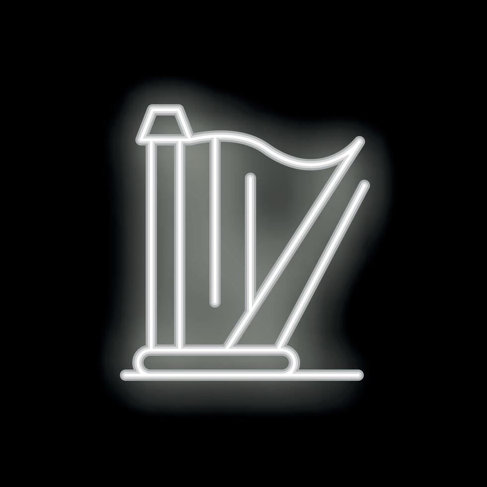 Neon harp shining on black background as music instrument icon vector