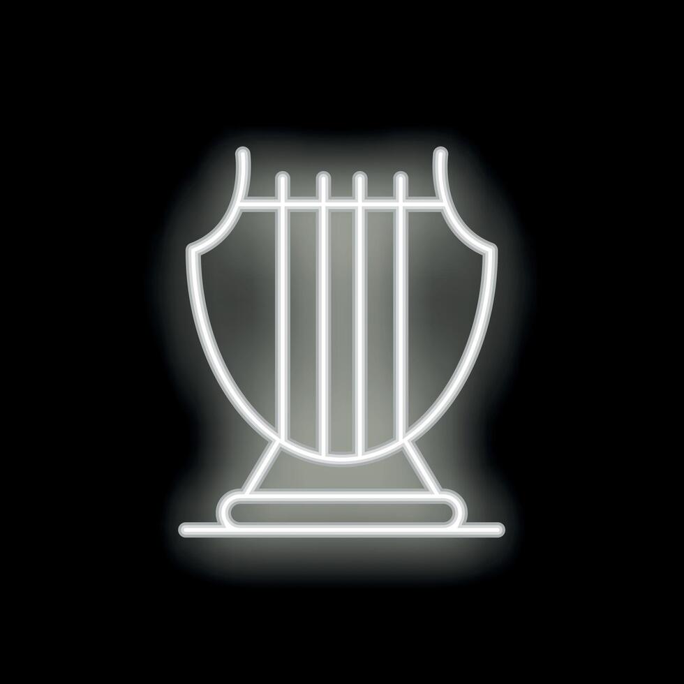 Neon sign depicting ancient greek lyre instrument on black background vector