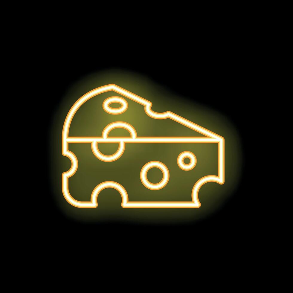 Neon icon of cheese with holes glowing yellow on black background vector