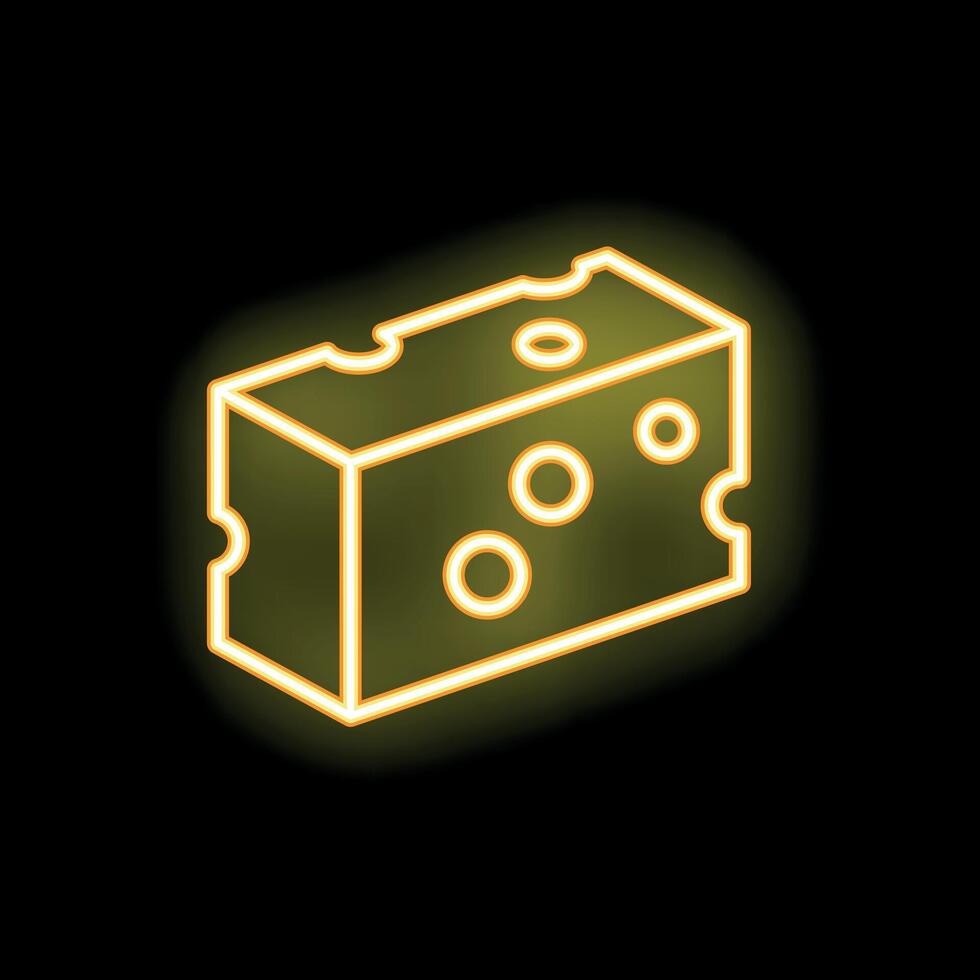 Neon sign showing a delicious piece of cheese with holes vector