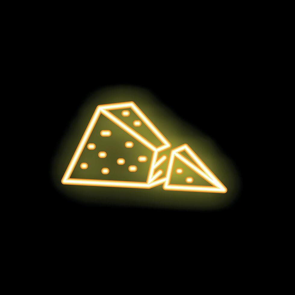 Neon sign of cheese slices glowing on black background vector
