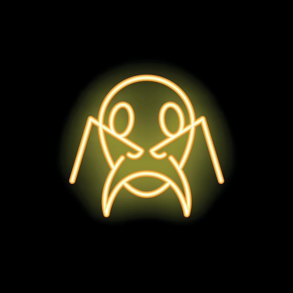 Neon icon of a spider glowing yellow on black background vector
