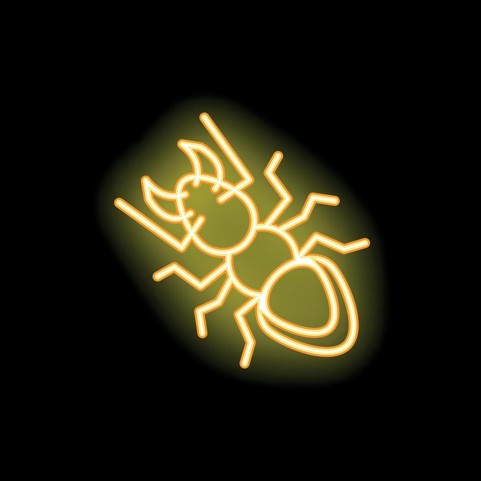 Yellow neon sign showing an ant on a black background vector