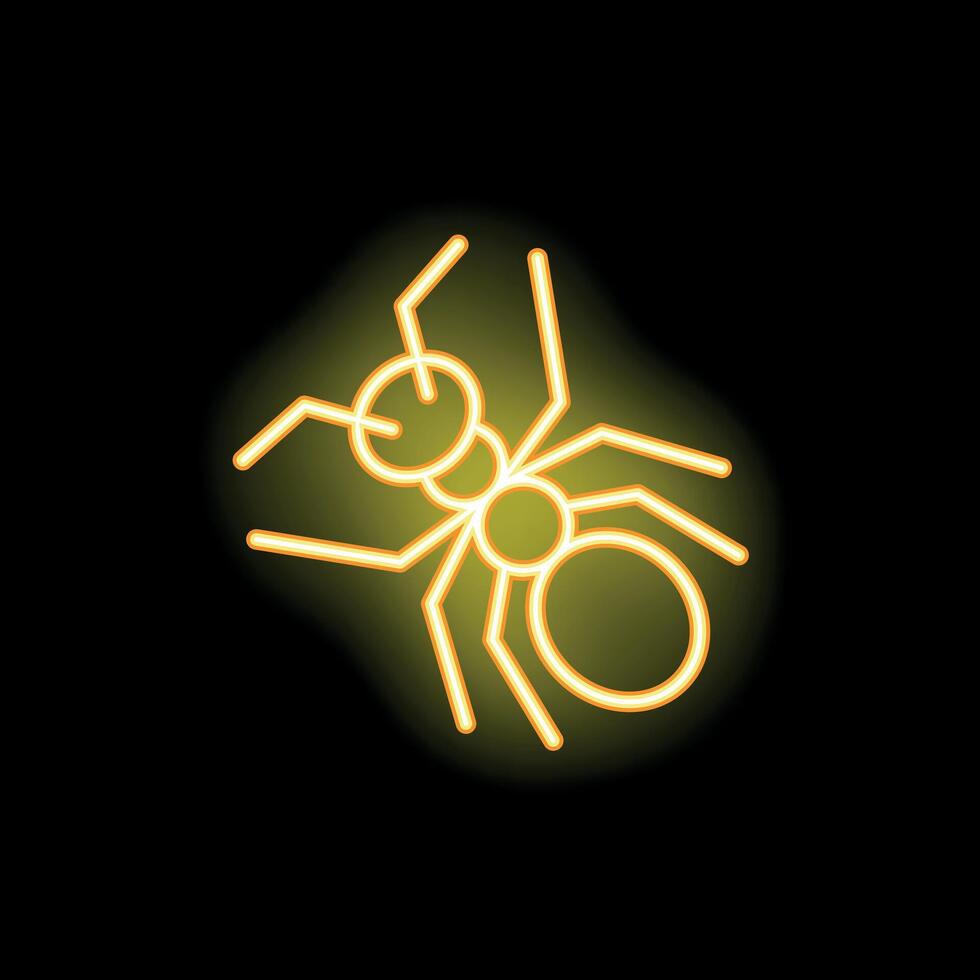 Yellow neon light showing an ant on black background vector