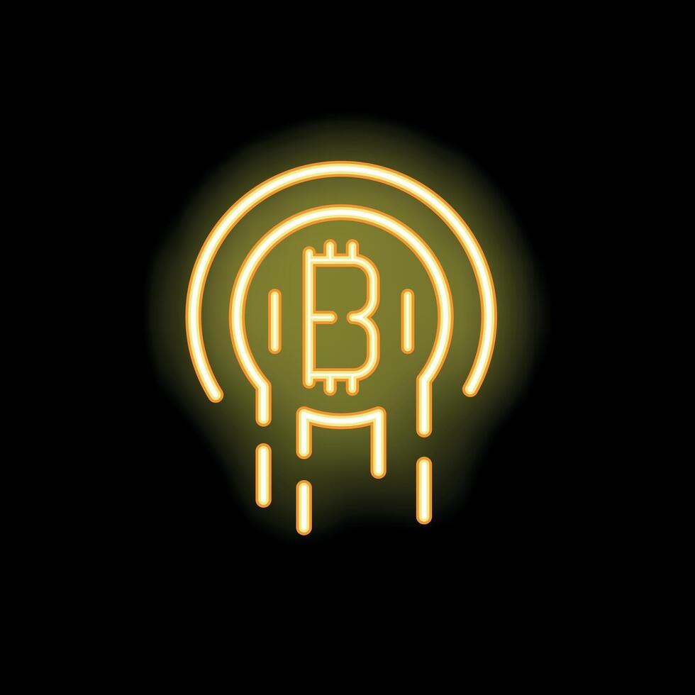 Bitcoin cryptocurrency value going down neon sign price drop vector