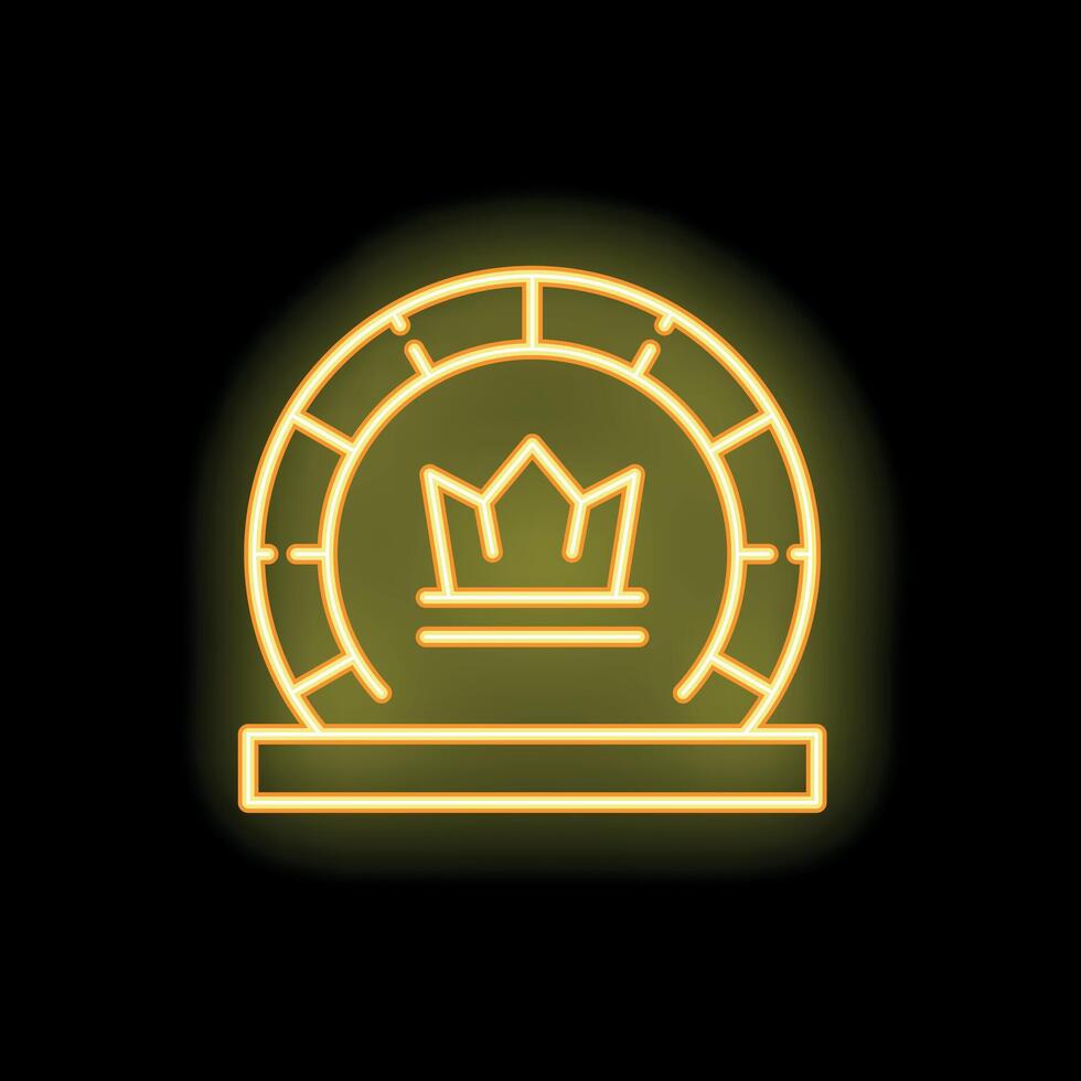 Neon sign depicting a poker chip with a crown displaying winning concept vector