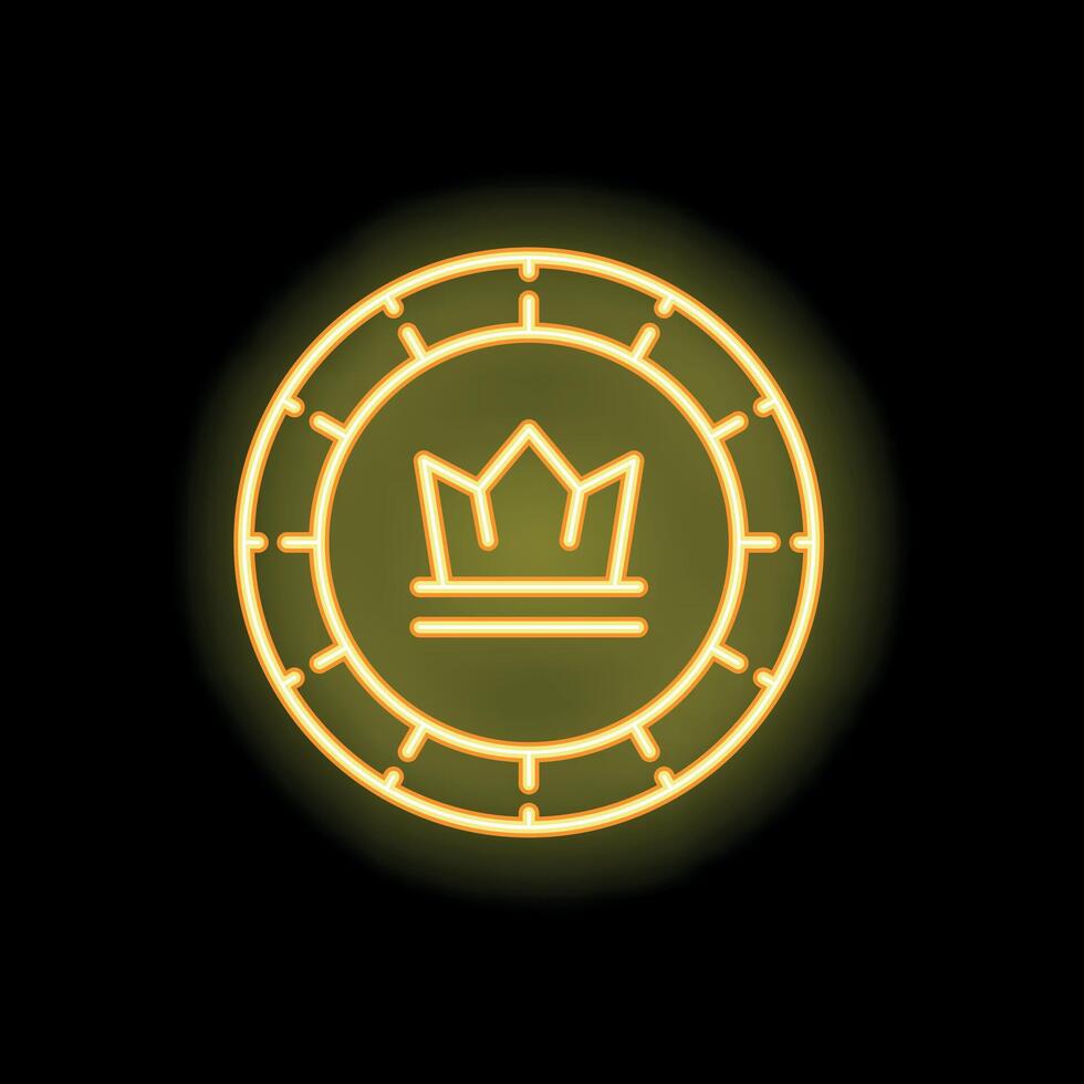 Neon sign representing a casino chip with a crown for premium players vector