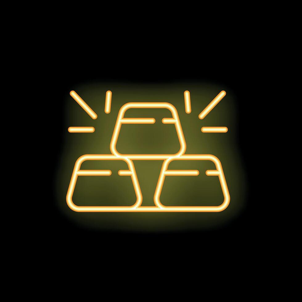 Gold bars stack shining with neon light effect on black background vector
