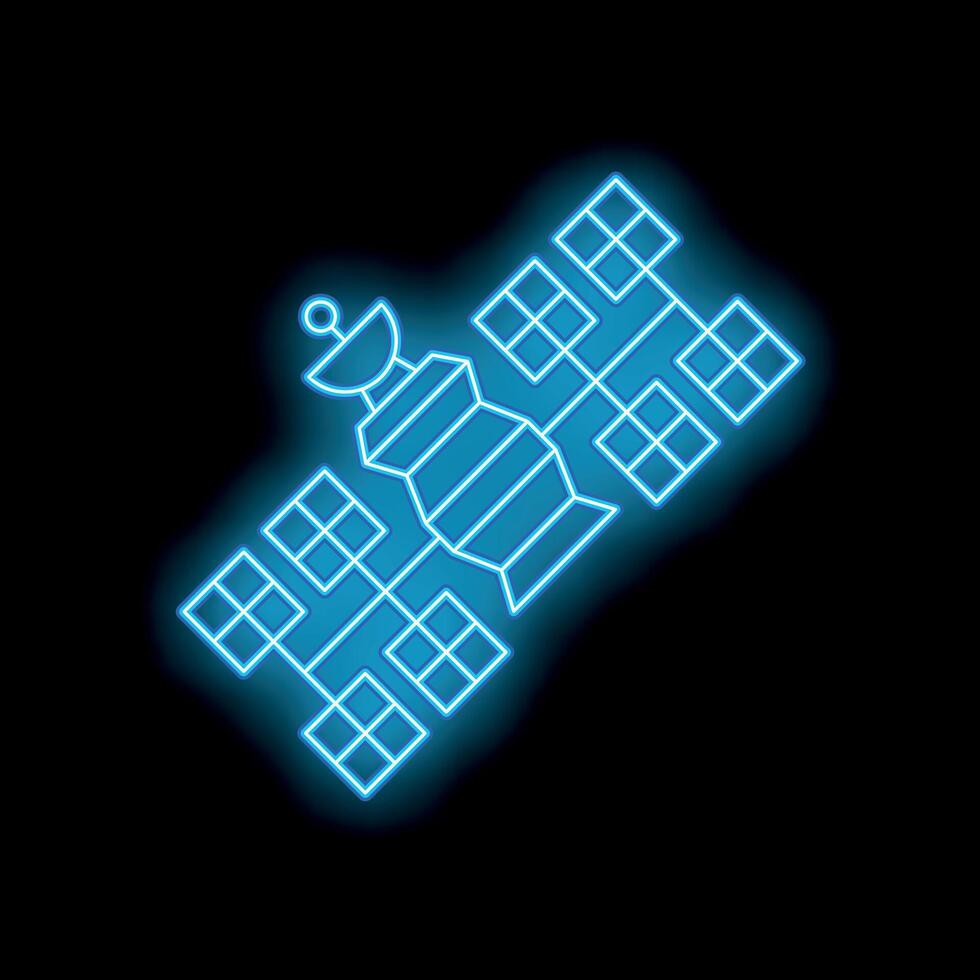 Neon blue satellite orbiting earth providing signal transmission vector