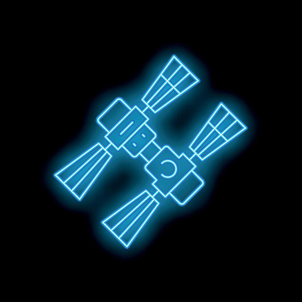 Neon blue satellite orbiting earth providing global communication vector